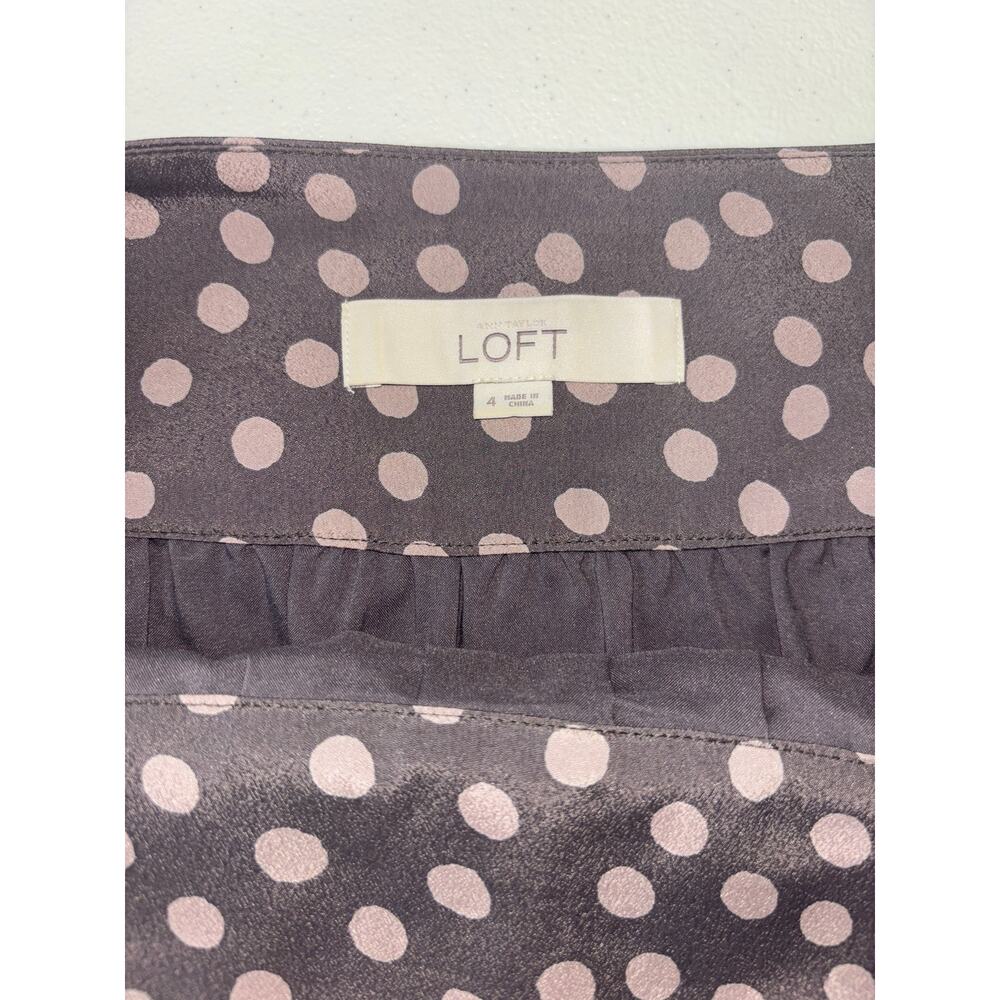 Ann Taylor LOFT Gray and Taupe Pleated Polka Dot Miniskirt Size 4 - Picture 6 of 9